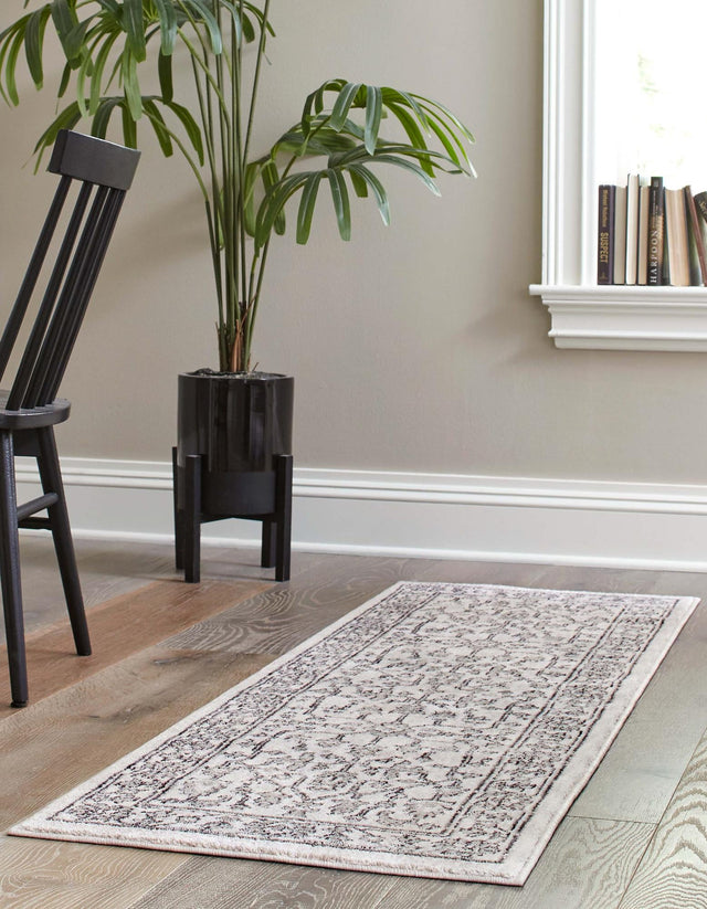 Ivory 2' x 8' Eco Traditional Runner Area Rug 100% Recycled Space Dyed Polyester With Cotton Backing Classic Pattern Carpet for Living, Dining, Office Space for Sale at Rug Engine