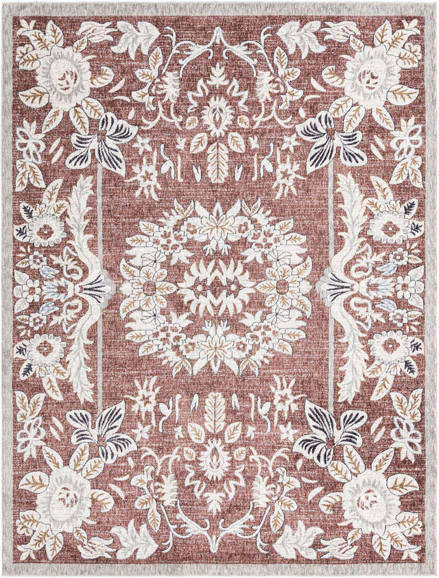 Dusty Rose 7' 10 x 10' Eco Traditional Rectangle Area Rug 100% Recycled Space Dyed Polyester With Cotton Backing Classic Pattern Carpet for Living, Dining, Office Space for Sale at Rug Engine