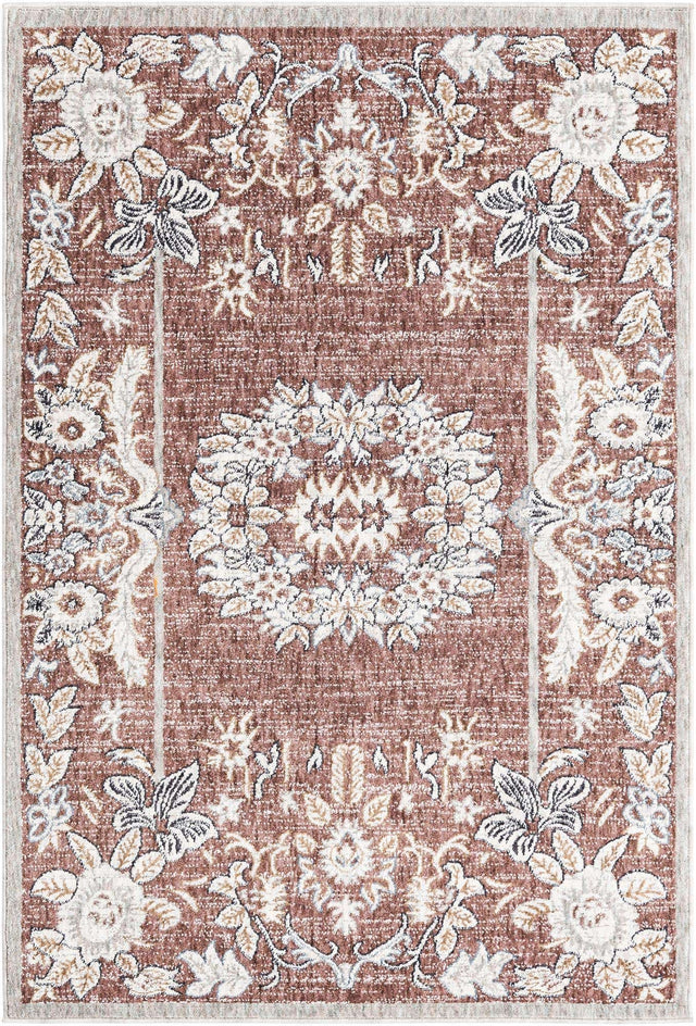 Dusty Rose 4' x 6' Eco Traditional Rectangle Area Rug 100% Recycled Space Dyed Polyester With Cotton Backing Classic Pattern Carpet for Living, Dining, Office Space for Sale at Rug Engine