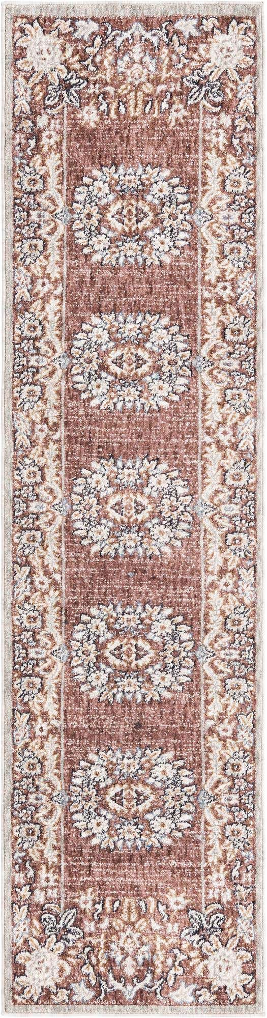 Dusty Rose 2' x 8' Eco Traditional Runner Area Rug 100% Recycled Space Dyed Polyester With Cotton Backing Classic Pattern Carpet for Living, Dining, Office Space for Sale at Rug Engine