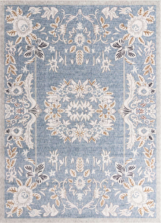 Harbor Blue 10' x 13' Eco Traditional Rectangle Area Rug 100% Recycled Space Dyed Polyester With Cotton Backing Classic Pattern Carpet for Living, Dining, Office Space for Sale at Rug Engine