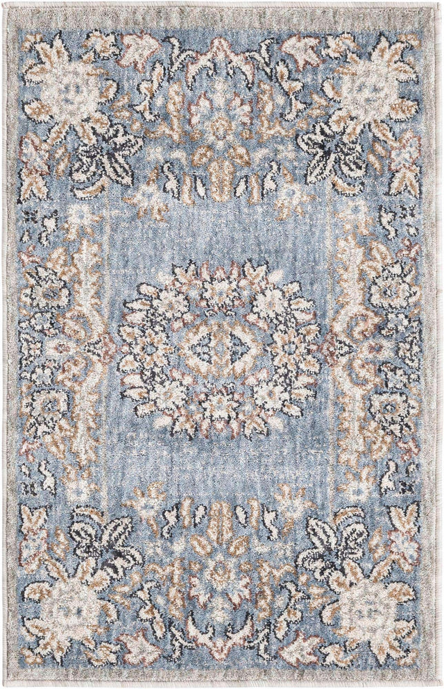 Harbor Blue 2' x 3' Eco Traditional Rectangle Area Rug 100% Recycled Space Dyed Polyester With Cotton Backing Classic Pattern Carpet for Living, Dining, Office Space for Sale at Rug Engine