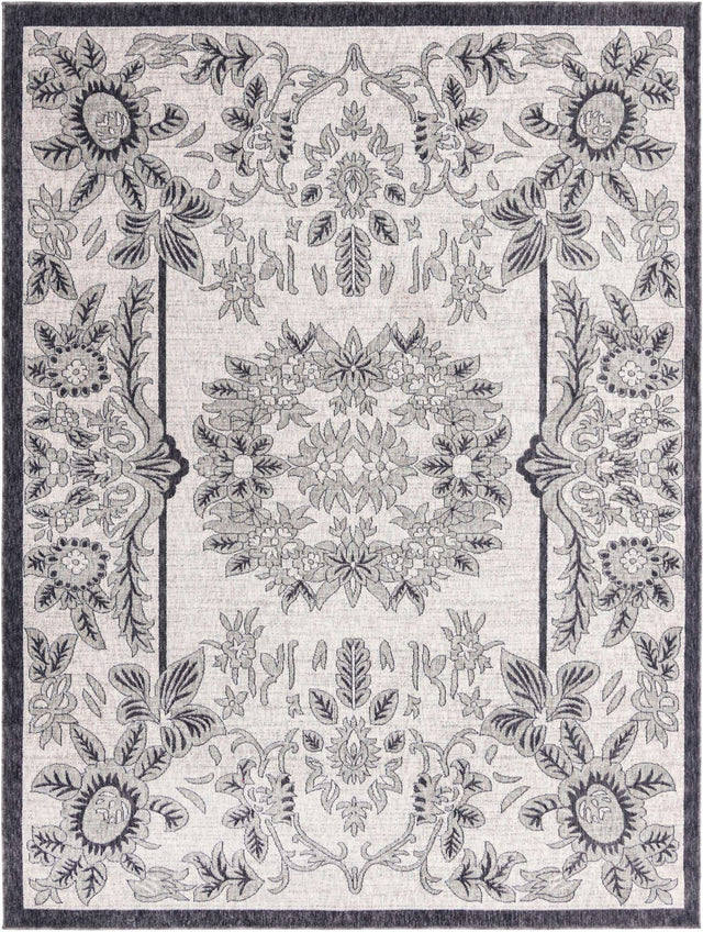 Ivory 7' 10 x 10' Eco Traditional Rectangle Area Rug 100% Recycled Space Dyed Polyester With Cotton Backing Classic Pattern Carpet for Living, Dining, Office Space for Sale at Rug Engine