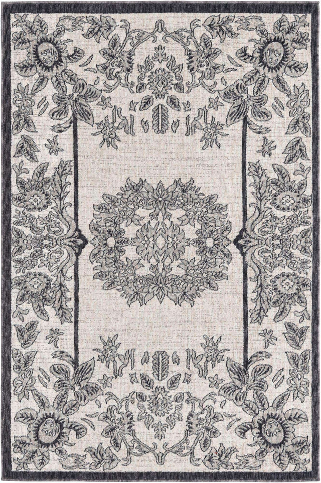 Ivory 4' x 6' Eco Traditional Rectangle Area Rug 100% Recycled Space Dyed Polyester With Cotton Backing Classic Pattern Carpet for Living, Dining, Office Space for Sale at Rug Engine