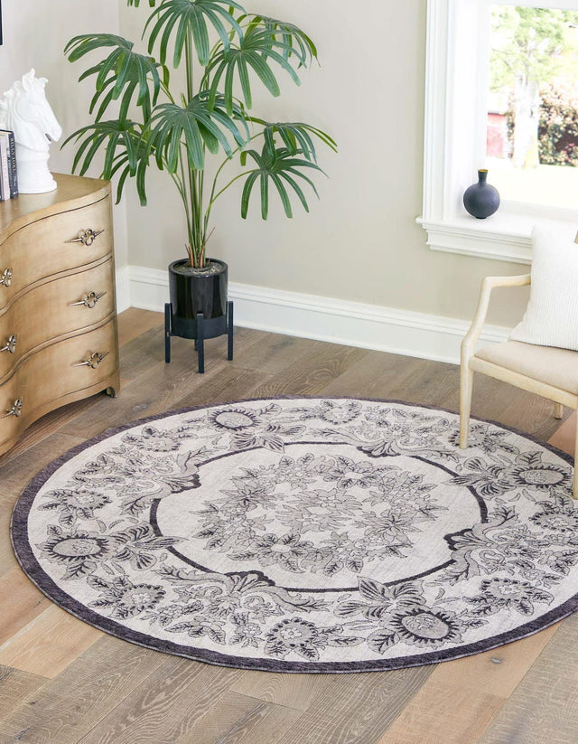 Ivory 3' 3 x 3' 3 Eco Traditional Round Area Rug 100% Recycled Space Dyed Polyester With Cotton Backing Classic Pattern Carpet for Living, Dining, Office Space for Sale at Rug Engine