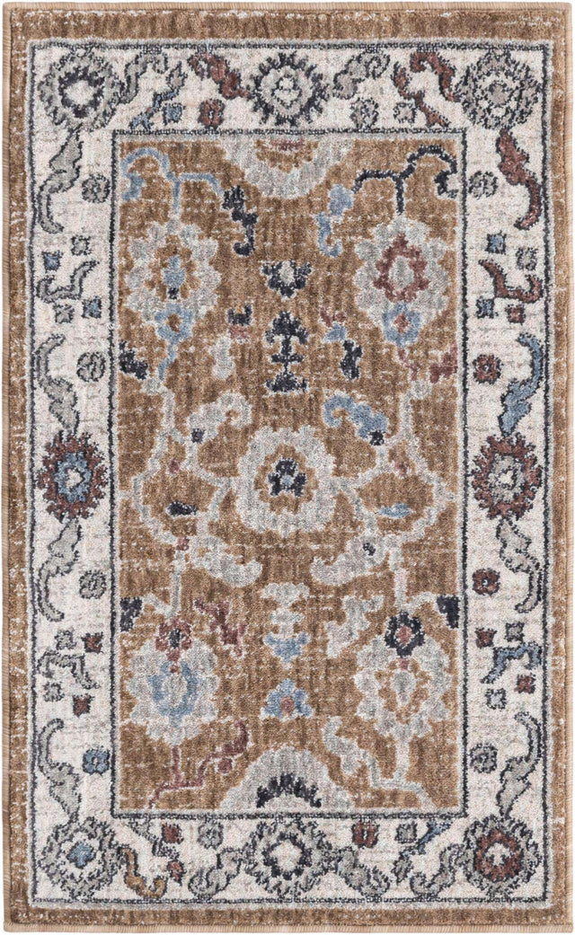 Almond Beige 2' x 3' Eco Traditional Rectangle Area Rug 100% Recycled Space Dyed Polyester With Cotton Backing Classic Pattern Carpet for Living, Dining, Office Space for Sale at Rug Engine
