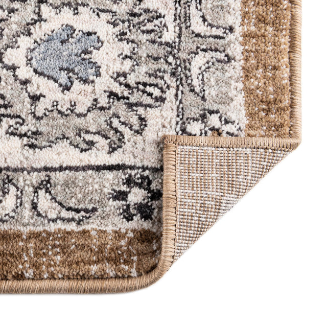 Almond Beige 2' x 8' Eco Traditional Runner Area Rug 100% Recycled Space Dyed Polyester With Cotton Backing Classic Pattern Carpet for Living, Dining, Office Space for Sale at Rug Engine