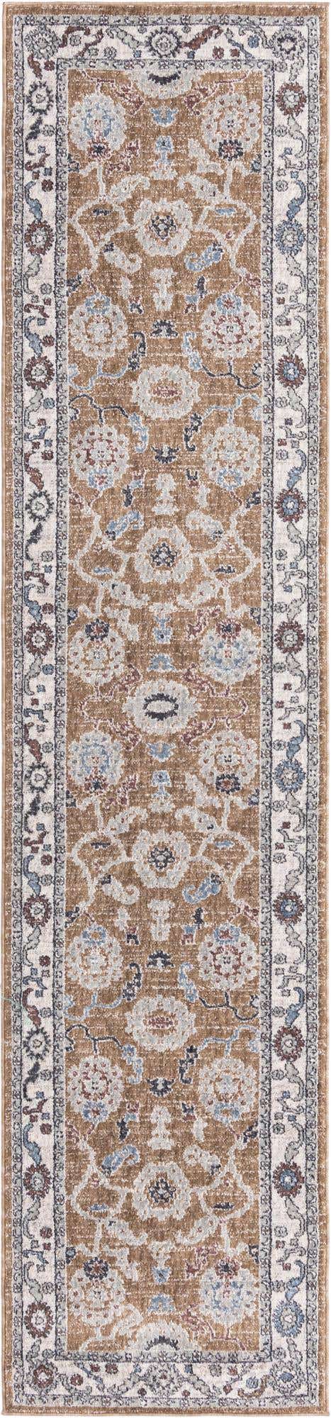 Almond Beige 2' 7 x 12' Eco Traditional Runner Area Rug 100% Recycled Space Dyed Polyester With Cotton Backing Classic Pattern Carpet for Living, Dining, Office Space for Sale at Rug Engine