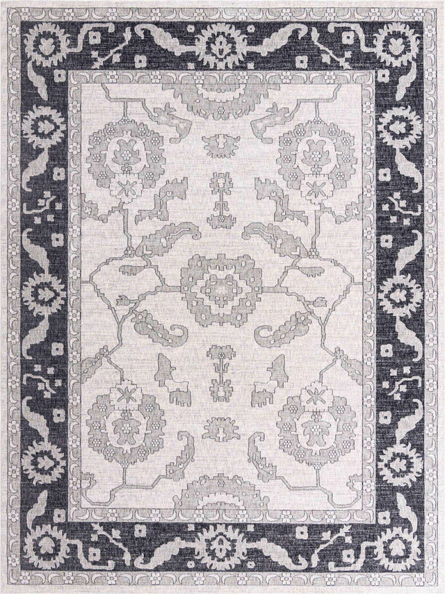 Ivory Gray 10' x 13' Eco Traditional Rectangle Area Rug 100% Recycled Space Dyed Polyester With Cotton Backing Classic Pattern Carpet for Living, Dining, Office Space for Sale at Rug Engine