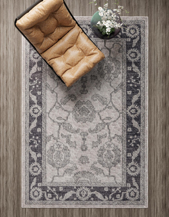 Ivory Gray 10' x 13' Eco Traditional Rectangle Area Rug 100% Recycled Space Dyed Polyester With Cotton Backing Classic Pattern Carpet for Living, Dining, Office Space for Sale at Rug Engine