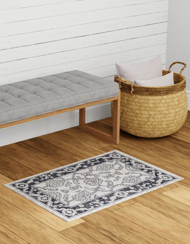 Ivory Gray 5' 3 x 8' Eco Traditional Rectangle Area Rug 100% Recycled Space Dyed Polyester With Cotton Backing Classic Pattern Carpet for Living, Dining, Office Space for Sale at Rug Engine