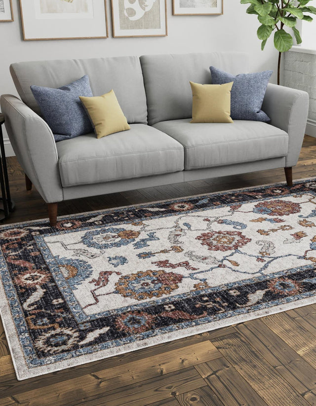 Ivory 4' x 6' Eco Traditional Rectangle Area Rug 100% Recycled Space Dyed Polyester With Cotton Backing Classic Pattern Carpet for Living, Dining, Office Space for Sale at Rug Engine