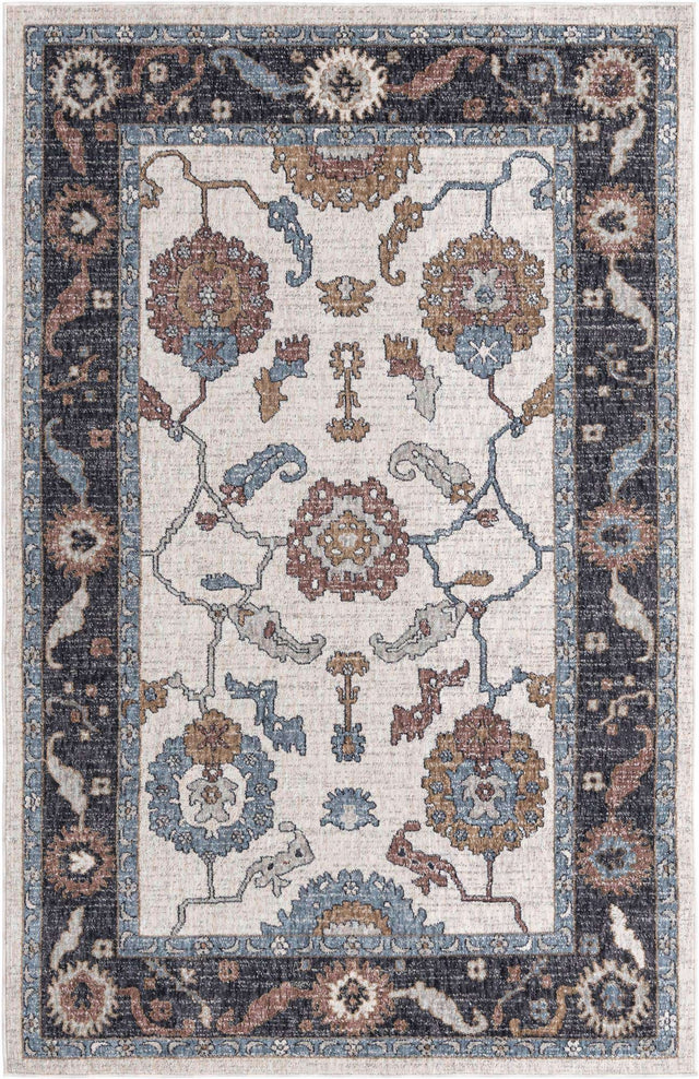 Ivory 5' 3 x 8' Eco Traditional Rectangle Area Rug 100% Recycled Space Dyed Polyester With Cotton Backing Classic Pattern Carpet for Living, Dining, Office Space for Sale at Rug Engine