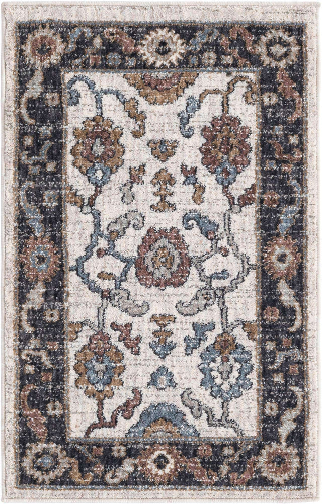 Ivory 2' x 3' Eco Traditional Rectangle Area Rug 100% Recycled Space Dyed Polyester With Cotton Backing Classic Pattern Carpet for Living, Dining, Office Space for Sale at Rug Engine