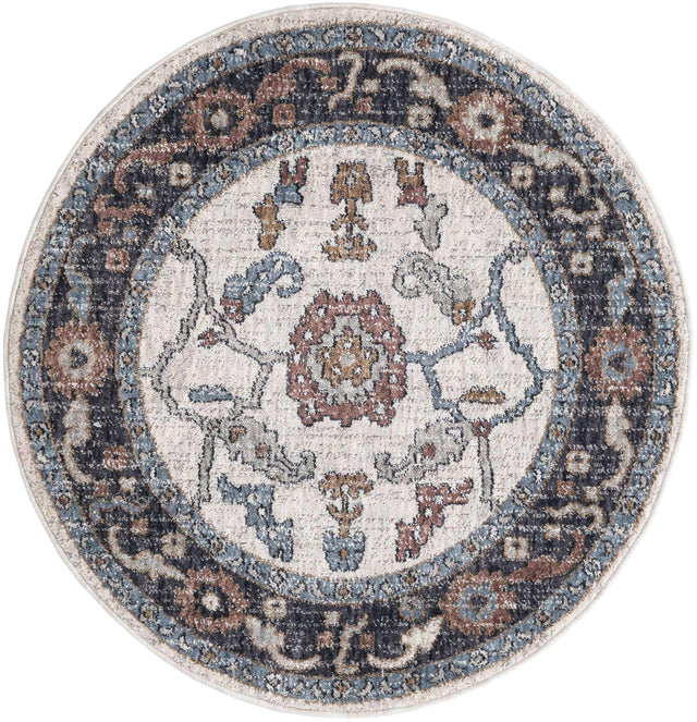 Ivory 3' 3 x 3' 3 Eco Traditional Round Area Rug 100% Recycled Space Dyed Polyester With Cotton Backing Classic Pattern Carpet for Living, Dining, Office Space for Sale at Rug Engine