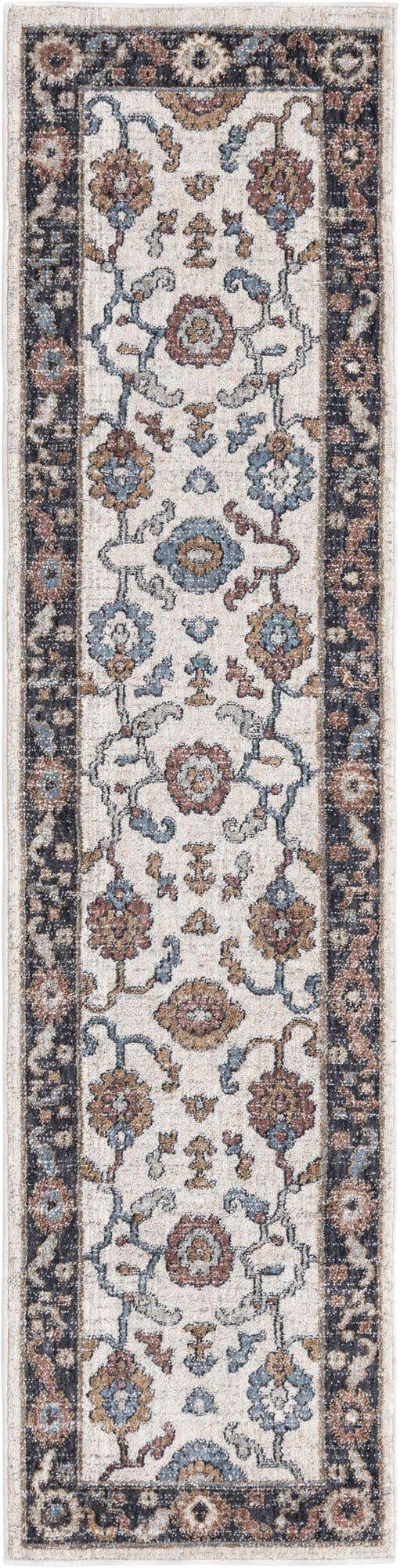 Ivory 2' x 8' Eco Traditional Runner Area Rug 100% Recycled Space Dyed Polyester With Cotton Backing Classic Pattern Carpet for Living, Dining, Office Space for Sale at Rug Engine