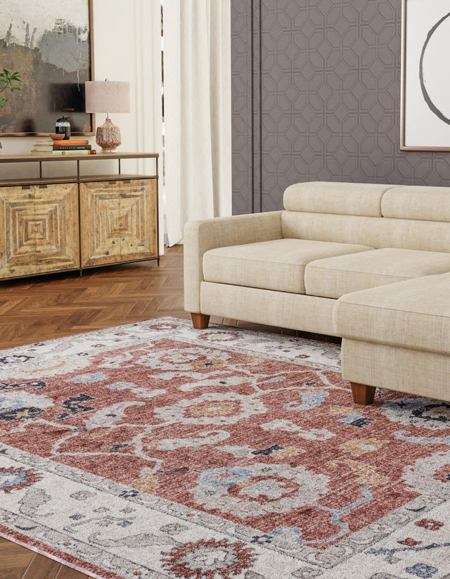 Dusty Rose 10' x 13' Eco Traditional Rectangle Area Rug 100% Recycled Space Dyed Polyester With Cotton Backing Classic Pattern Carpet for Living, Dining, Office Space for Sale at Rug Engine