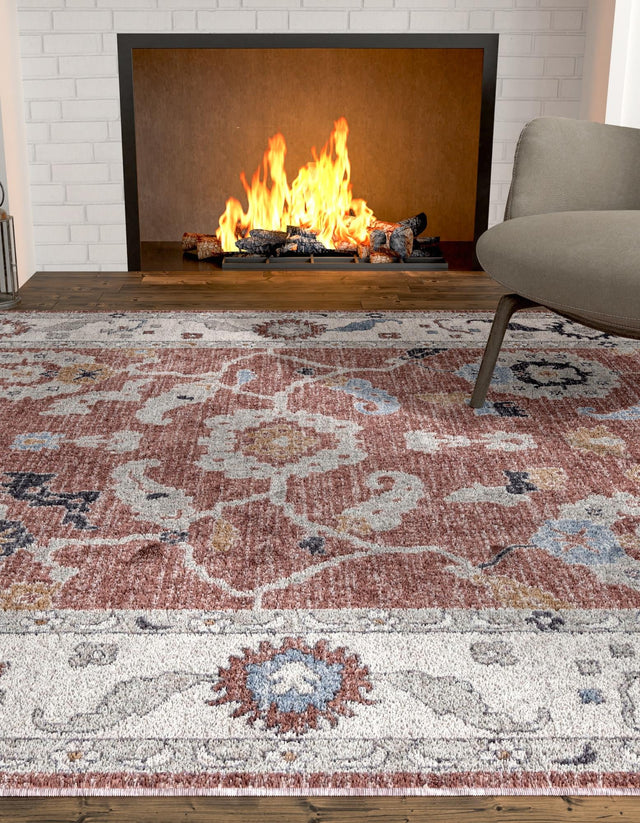 Dusty Rose 10' x 13' Eco Traditional Rectangle Area Rug 100% Recycled Space Dyed Polyester With Cotton Backing Classic Pattern Carpet for Living, Dining, Office Space for Sale at Rug Engine