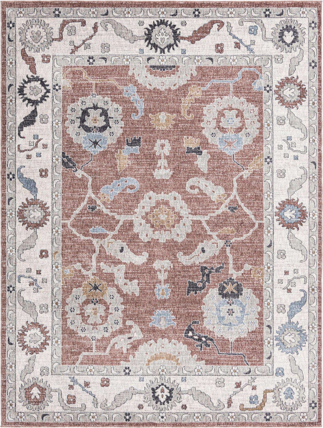 Dusty Rose 7' 10 x 10' Eco Traditional Rectangle Area Rug 100% Recycled Space Dyed Polyester With Cotton Backing Classic Pattern Carpet for Living, Dining, Office Space for Sale at Rug Engine