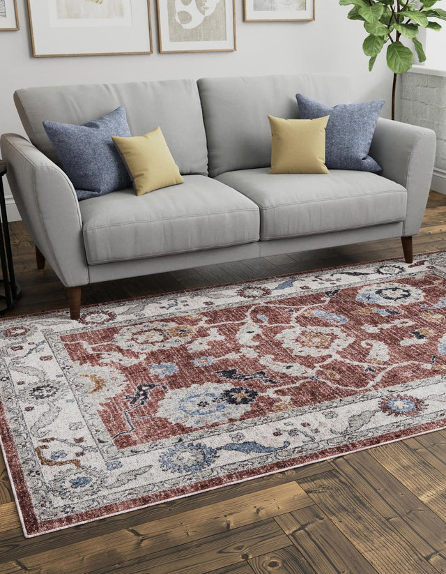 Dusty Rose 10' x 13' Eco Traditional Rectangle Area Rug 100% Recycled Space Dyed Polyester With Cotton Backing Classic Pattern Carpet for Living, Dining, Office Space for Sale at Rug Engine