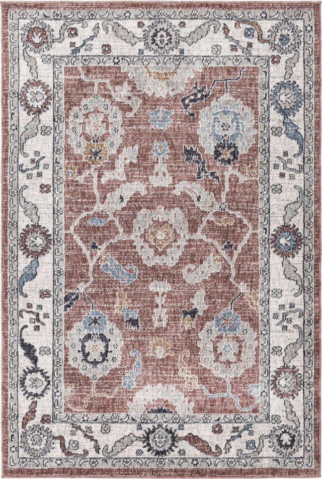 Dusty Rose 4' x 6' Eco Traditional Rectangle Area Rug 100% Recycled Space Dyed Polyester With Cotton Backing Classic Pattern Carpet for Living, Dining, Office Space for Sale at Rug Engine