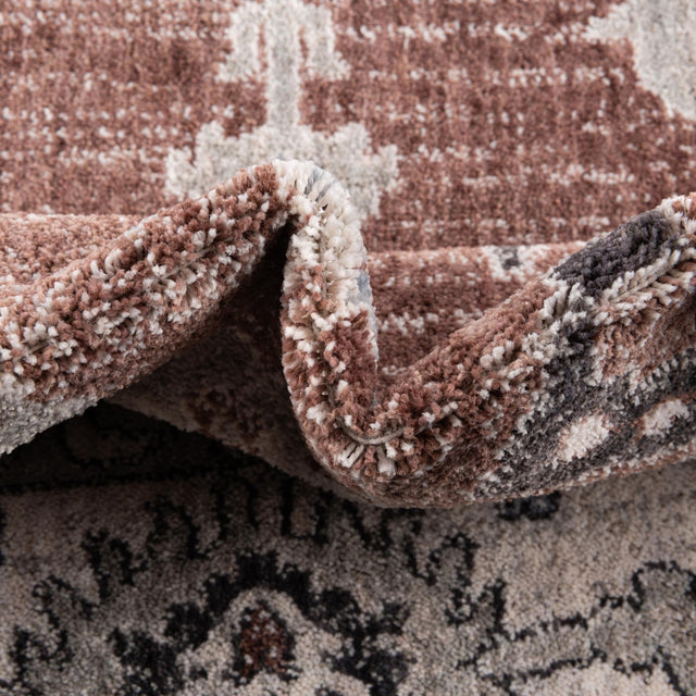 Dusty Rose 7' x 7' Eco Traditional Round Area Rug 100% Recycled Space Dyed Polyester With Cotton Backing Classic Pattern Carpet for Living, Dining, Office Space for Sale at Rug Engine