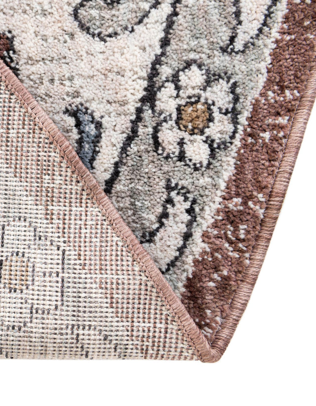 Dusty Rose 7' x 7' Eco Traditional Round Area Rug 100% Recycled Space Dyed Polyester With Cotton Backing Classic Pattern Carpet for Living, Dining, Office Space for Sale at Rug Engine