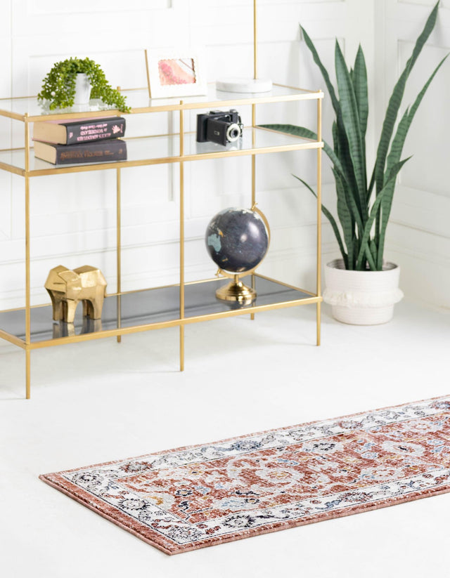 Dusty Rose 2' 7 x 12' Eco Traditional Runner Area Rug 100% Recycled Space Dyed Polyester With Cotton Backing Classic Pattern Carpet for Living, Dining, Office Space for Sale at Rug Engine