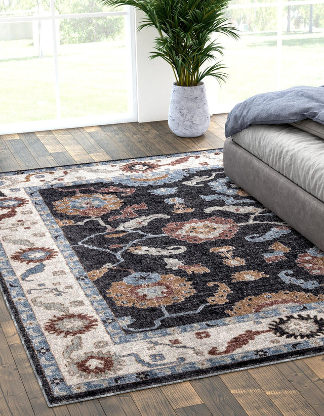 Charcoal Gray 10' x 13' Eco Traditional Rectangle Area Rug 100% Recycled Space Dyed Polyester With Cotton Backing Classic Pattern Carpet for Living, Dining, Office Space for Sale at Rug Engine