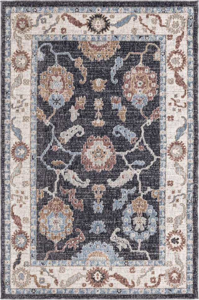 Charcoal Gray 4' x 6' Eco Traditional Rectangle Area Rug 100% Recycled Space Dyed Polyester With Cotton Backing Classic Pattern Carpet for Living, Dining, Office Space for Sale at Rug Engine
