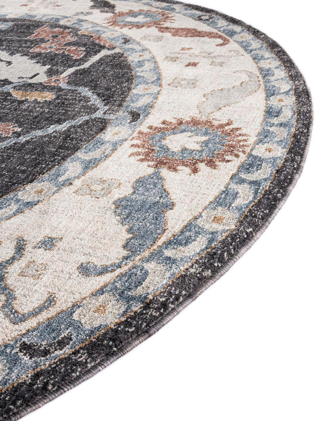 Charcoal Gray 3' 3 x 3' 3 Eco Traditional Round Area Rug 100% Recycled Space Dyed Polyester With Cotton Backing Classic Pattern Carpet for Living, Dining, Office Space for Sale at Rug Engine