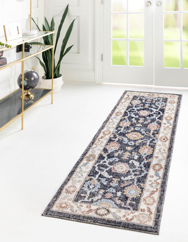 Charcoal Gray 2' x 6' Eco Traditional Runner Area Rug 100% Recycled Space Dyed Polyester With Cotton Backing Classic Pattern Carpet for Living, Dining, Office Space for Sale at Rug Engine