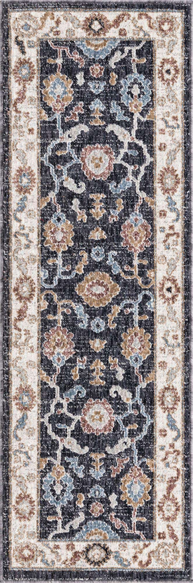 Charcoal Gray 2' x 6' Eco Traditional Runner Area Rug 100% Recycled Space Dyed Polyester With Cotton Backing Classic Pattern Carpet for Living, Dining, Office Space for Sale at Rug Engine