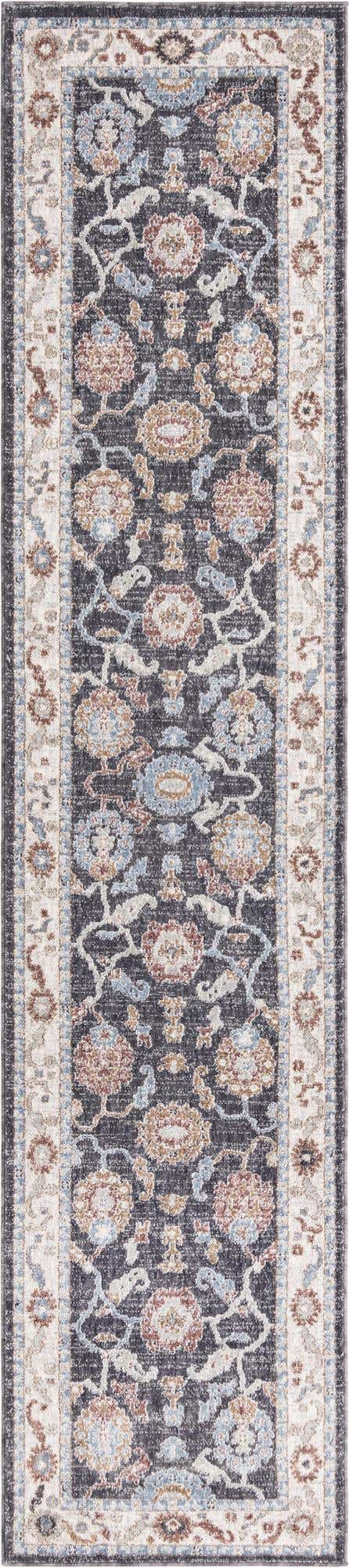 Charcoal Gray 2' 7 x 12' Eco Traditional Runner Area Rug 100% Recycled Space Dyed Polyester With Cotton Backing Classic Pattern Carpet for Living, Dining, Office Space for Sale at Rug Engine