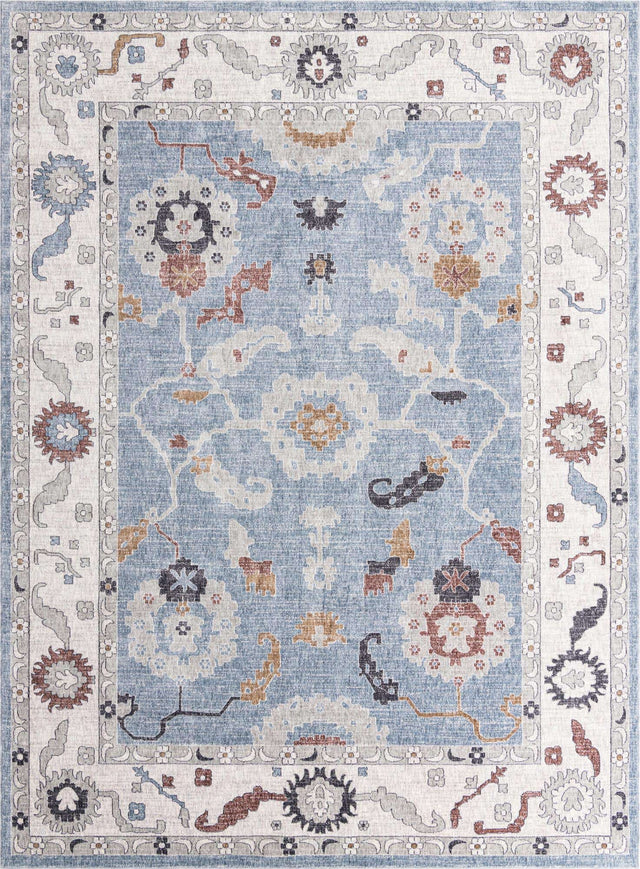 Harbor Blue 10' x 13' Eco Traditional Rectangle Area Rug 100% Recycled Space Dyed Polyester With Cotton Backing Classic Pattern Carpet for Living, Dining, Office Space for Sale at Rug Engine