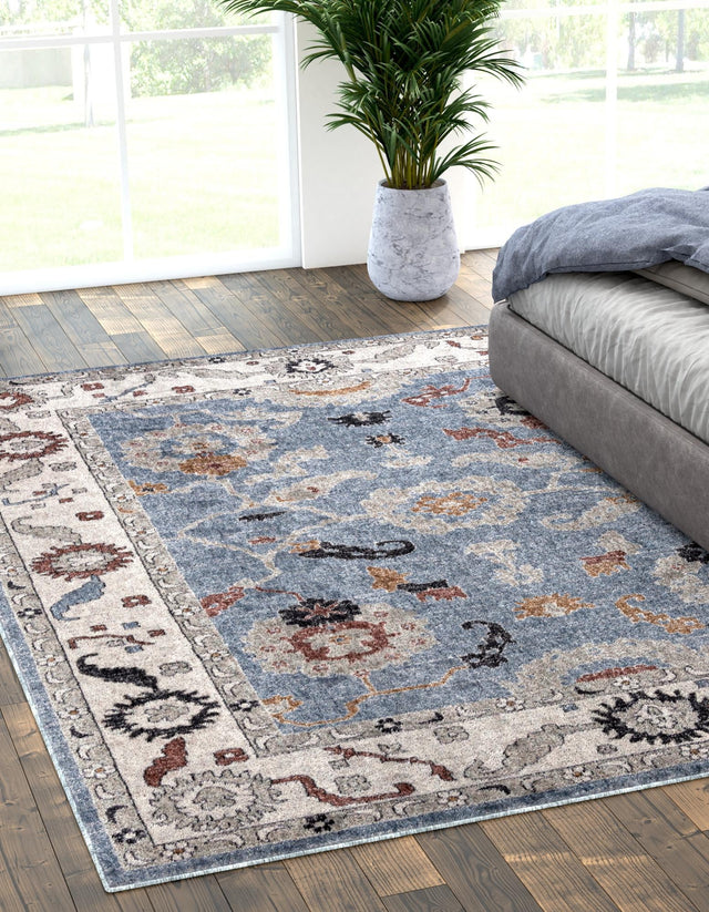 Harbor Blue 5' 3 x 8' Eco Traditional Rectangle Area Rug 100% Recycled Space Dyed Polyester With Cotton Backing Classic Pattern Carpet for Living, Dining, Office Space for Sale at Rug Engine