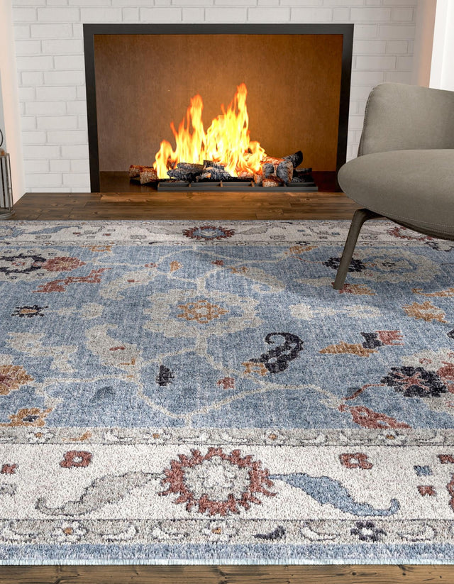 Harbor Blue 7' 10 x 10' Eco Traditional Rectangle Area Rug 100% Recycled Space Dyed Polyester With Cotton Backing Classic Pattern Carpet for Living, Dining, Office Space for Sale at Rug Engine