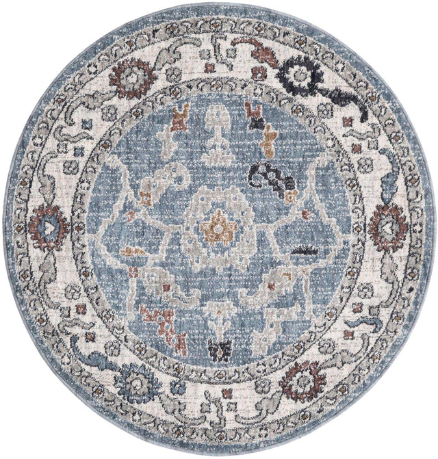 Harbor Blue 3' 3 x 3' 3 Eco Traditional Round Area Rug 100% Recycled Space Dyed Polyester With Cotton Backing Classic Pattern Carpet for Living, Dining, Office Space for Sale at Rug Engine