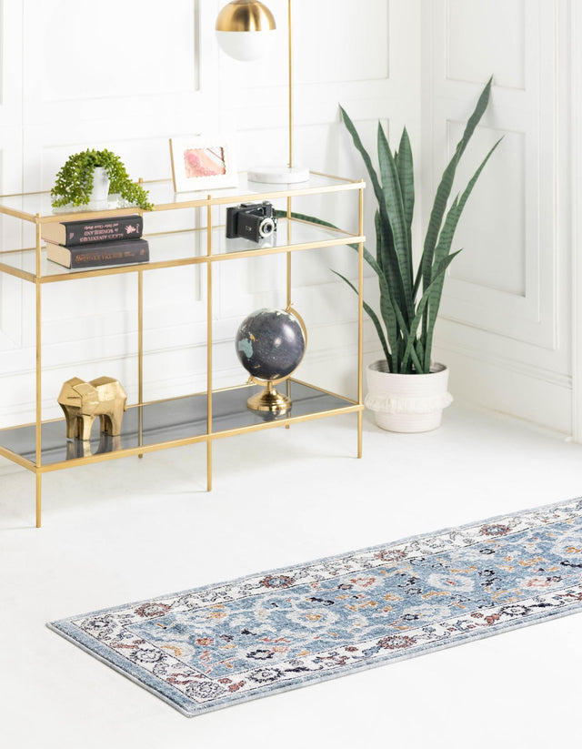 Harbor Blue 2' x 8' Eco Traditional Runner Area Rug 100% Recycled Space Dyed Polyester With Cotton Backing Classic Pattern Carpet for Living, Dining, Office Space for Sale at Rug Engine