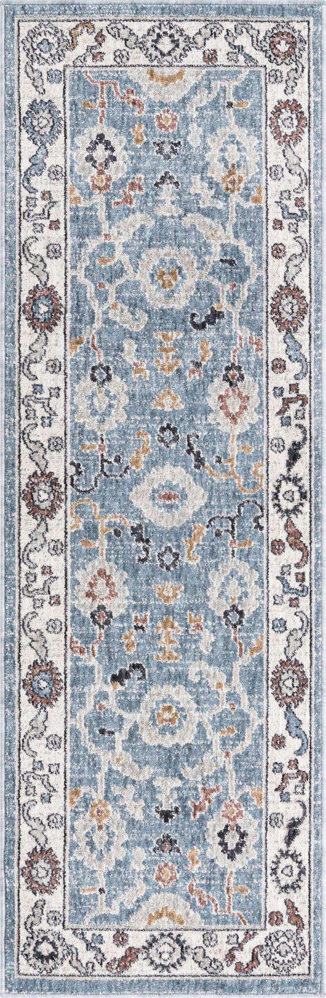 Harbor Blue 2' x 6' Eco Traditional Runner Area Rug 100% Recycled Space Dyed Polyester With Cotton Backing Classic Pattern Carpet for Living, Dining, Office Space for Sale at Rug Engine