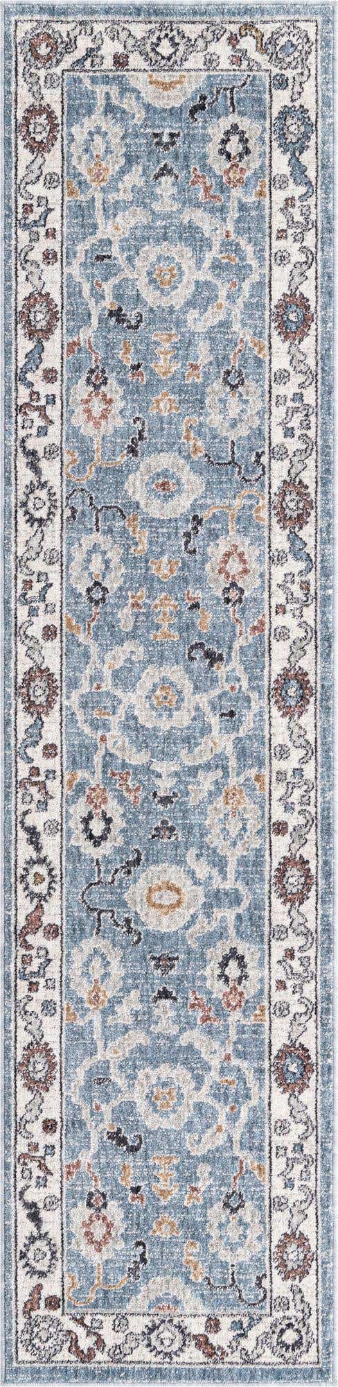 Harbor Blue 2' x 8' Eco Traditional Runner Area Rug 100% Recycled Space Dyed Polyester With Cotton Backing Classic Pattern Carpet for Living, Dining, Office Space for Sale at Rug Engine