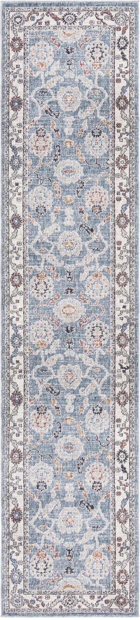 Harbor Blue 2' 7 x 12' Eco Traditional Runner Area Rug 100% Recycled Space Dyed Polyester With Cotton Backing Classic Pattern Carpet for Living, Dining, Office Space for Sale at Rug Engine