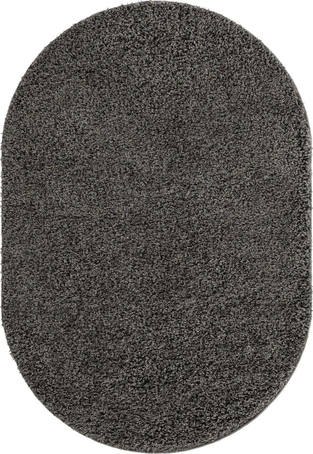 Graphite Gray 4' 1 x 6' 1 Solid Shag Oval Area Rug Thick Soft Touch Fluffy & Plush Shaggy Pile Durable Minimalist Carpet for Classic Interior Design for Sale at Rug Engine