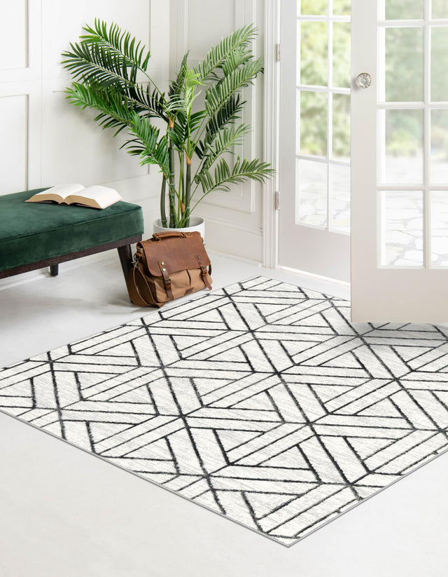 White 7' x 7' Matrix Trellis Square Area Rug 100% Polyester Geometric Pattern Modern Carpet for Living, Dining, Bedroom, Office for Sale at Rug Engine