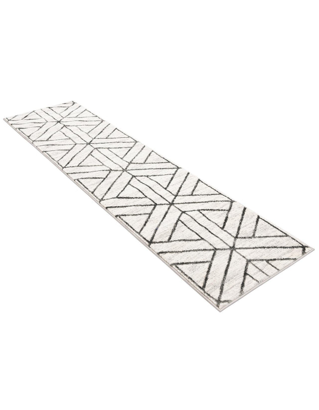 White 2' x 8' Matrix Trellis Runner Area Rug 100% Polyester Geometric Pattern Modern Carpet for Living, Dining, Bedroom, Office for Sale at Rug Engine