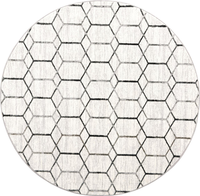 White 7' x 7' Matrix Trellis Round Area Rug 100% Polyester Geometric Pattern Modern Carpet for Living, Dining, Bedroom, Office for Sale at Rug Engine