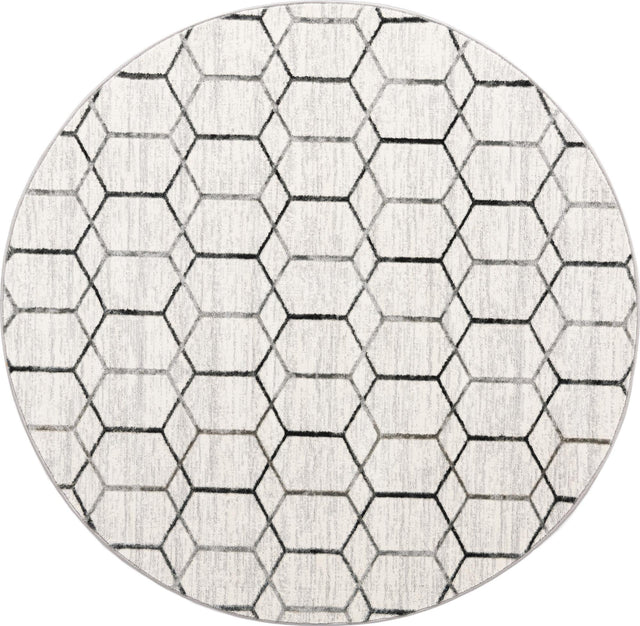 White 7' x 7' Matrix Trellis Round Area Rug 100% Polyester Geometric Pattern Modern Carpet for Living, Dining, Bedroom, Office for Sale at Rug Engine