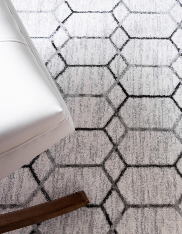 White 7' x 7' Matrix Trellis Square Area Rug 100% Polyester Geometric Pattern Modern Carpet for Living, Dining, Bedroom, Office for Sale at Rug Engine
