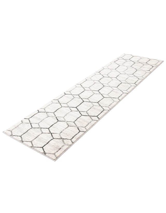 White 2' x 8' Matrix Trellis Runner Area Rug 100% Polyester Geometric Pattern Modern Carpet for Living, Dining, Bedroom, Office for Sale at Rug Engine