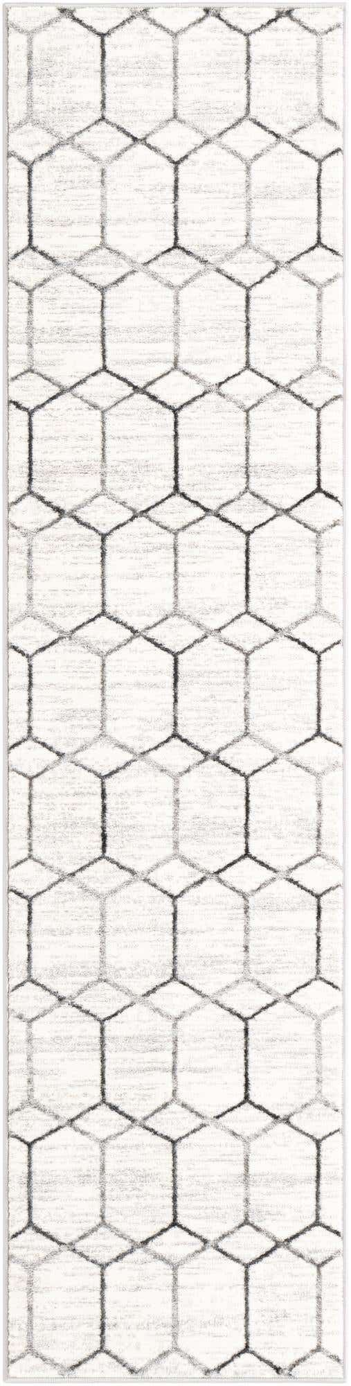 White 2' x 8' Matrix Trellis Runner Area Rug 100% Polyester Geometric Pattern Modern Carpet for Living, Dining, Bedroom, Office for Sale at Rug Engine